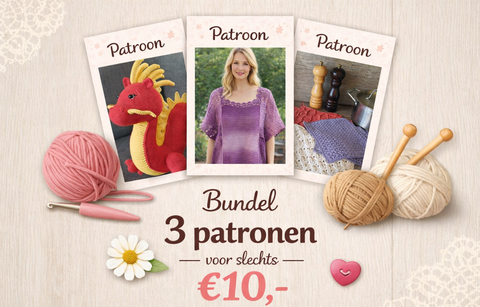 ✨ Mix & Match bundel – kies 3 patronen voor €10